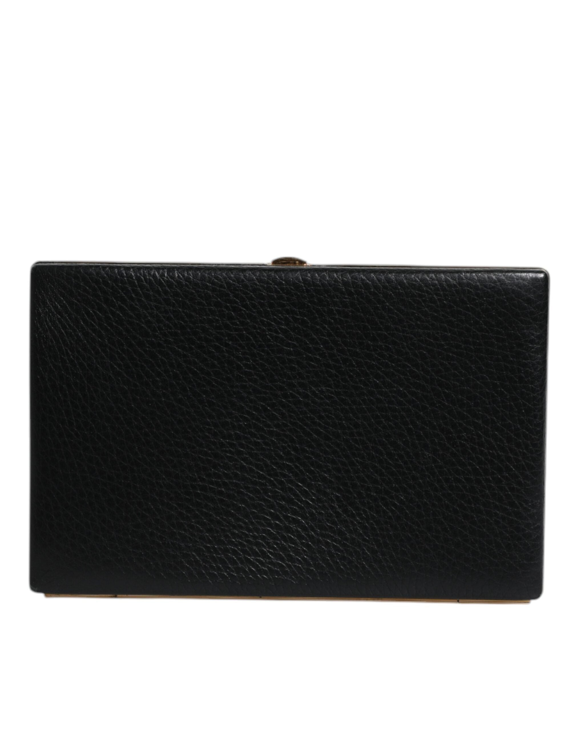 Dolce & Gabbana Siyah Deri Altın Çerçeveli Clutch Akşam Partisi Çantası
